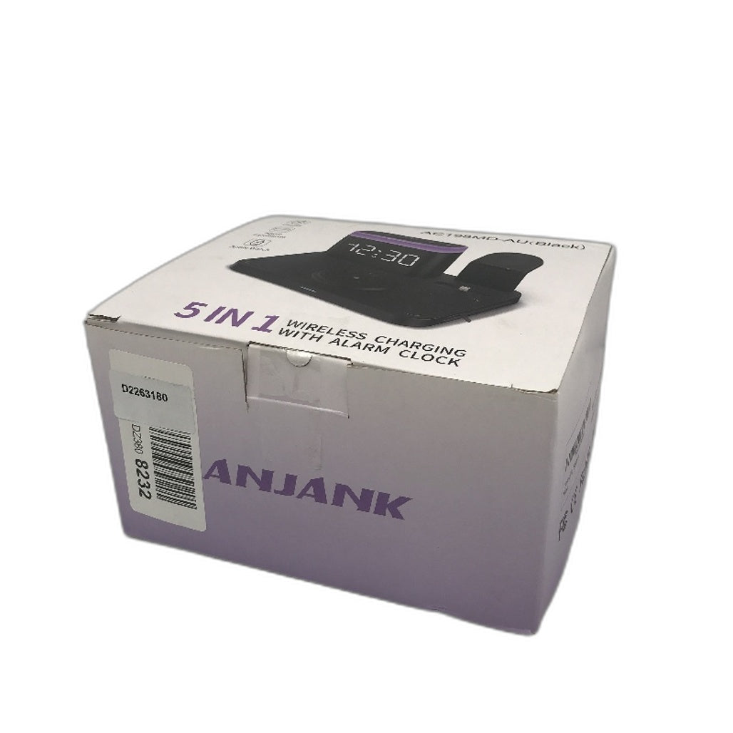 Anjank 5 In 1 Wireless Charging Station With Alarm Clock Night Light NEW