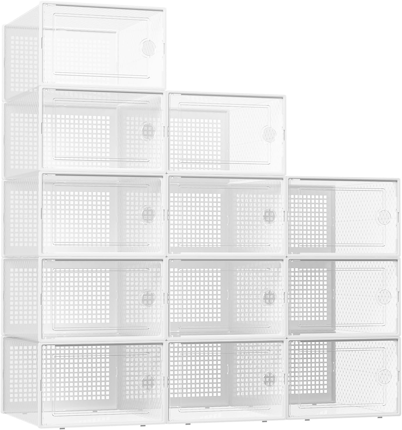 Kuject Set Of 12 Clear Plastic Stackable Shoe Storage Organiser with Lids NEW