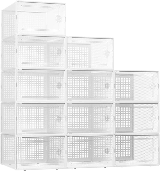 Kuject Set Of 12 Clear Plastic Stackable Shoe Storage Organiser with Lids NEW