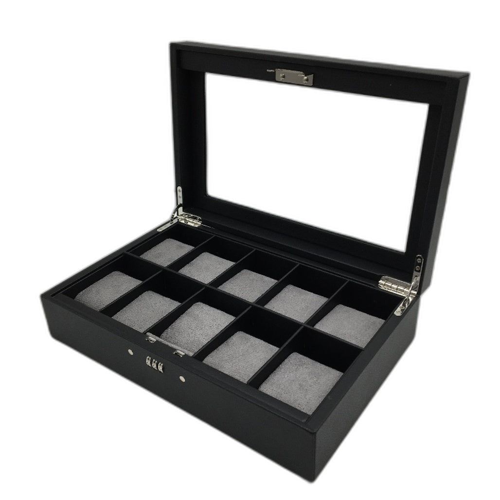 ProCase 10 Slot Watch Case Display Box With 3 Digit Combination Lock Black NEW