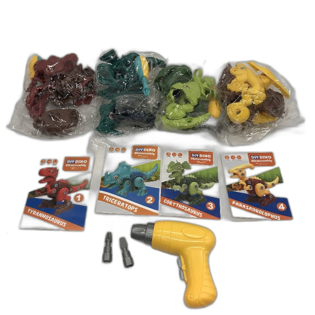 Dino World 4 Pk Dinosaur DIY Assembly Toy With Electric Screwdriver Age 3Y+ NEW