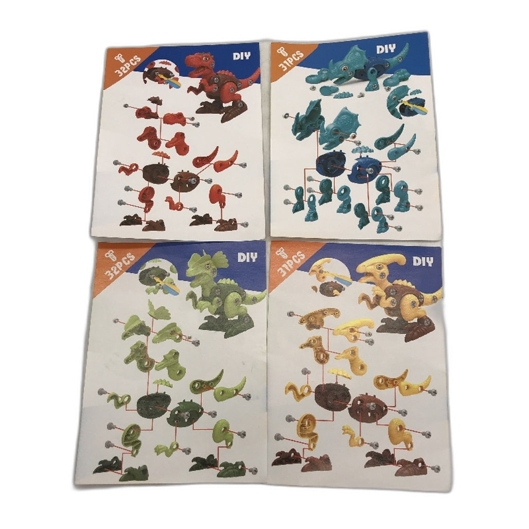 Dino World 4 Pk Dinosaur DIY Assembly Toy With Electric Screwdriver Age 3Y+ NEW