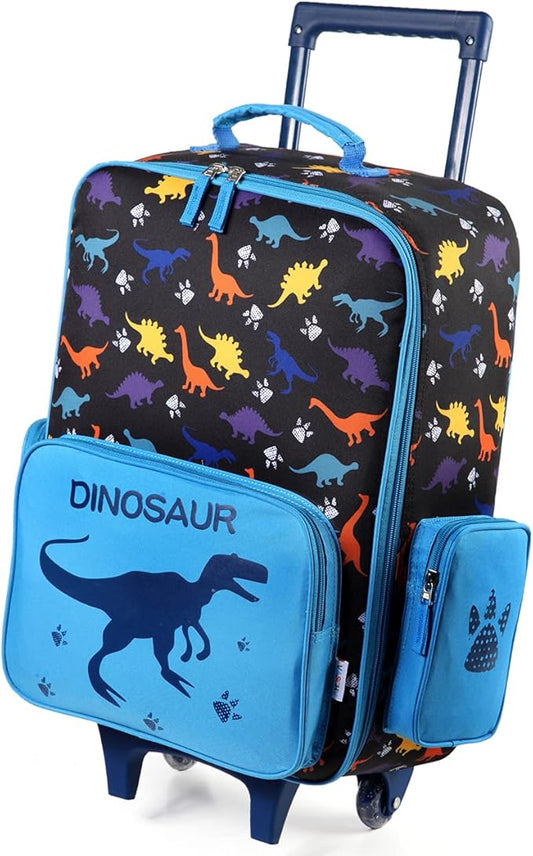 Vaschy Dinosaur Kids 18 Inch Luggage Carry On Suitcase With Wheels Blue NEW