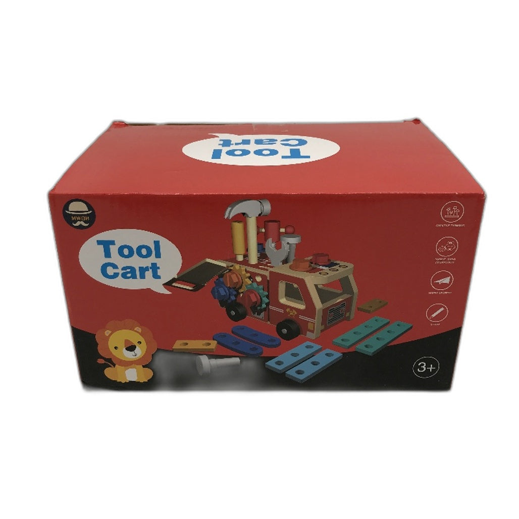 Wooden Tool Cart Toolbox Truck Kids DIY Toy STEM Learning Building Parts NEW