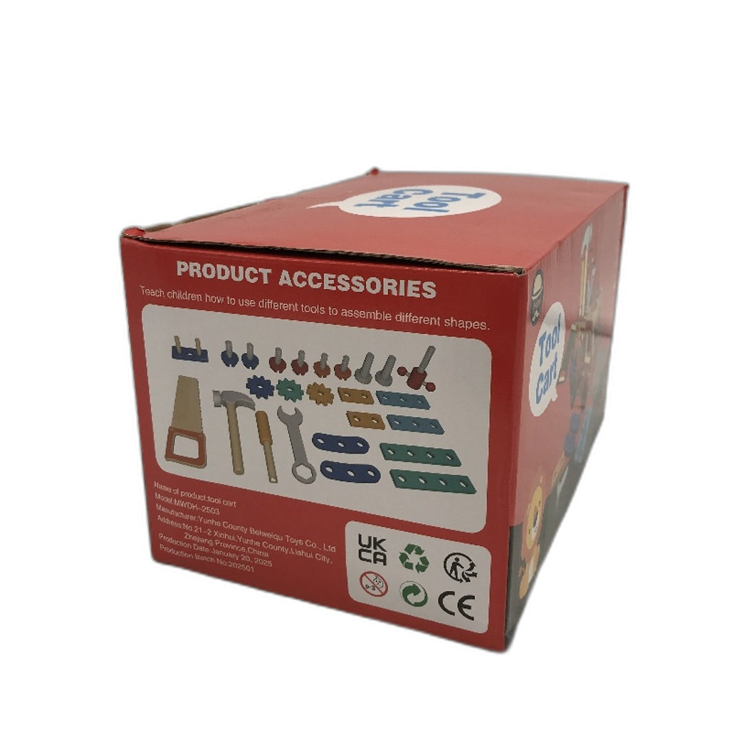 Wooden Tool Cart Toolbox Truck Kids DIY Toy STEM Learning Building Parts NEW