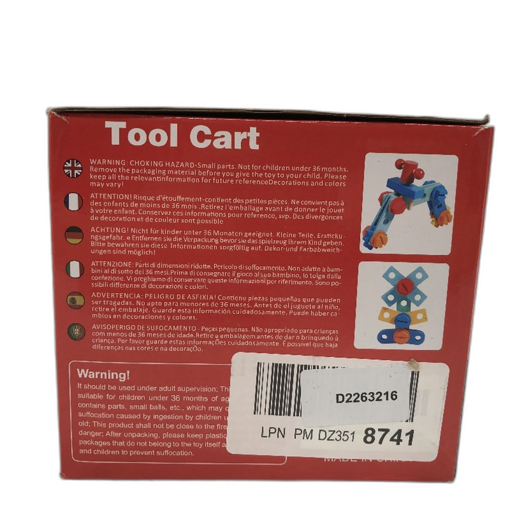 Wooden Tool Cart Toolbox Truck Kids DIY Toy STEM Learning Building Parts NEW