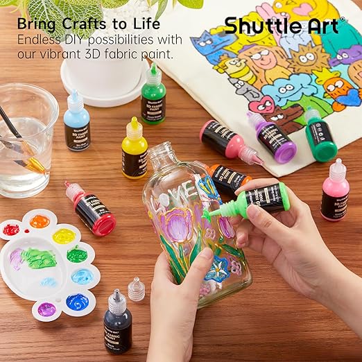 Shuttle Art 3D Fabric Paint 45 Colours x 30ML DIY Set For Tshirt Jeans Glass NEW