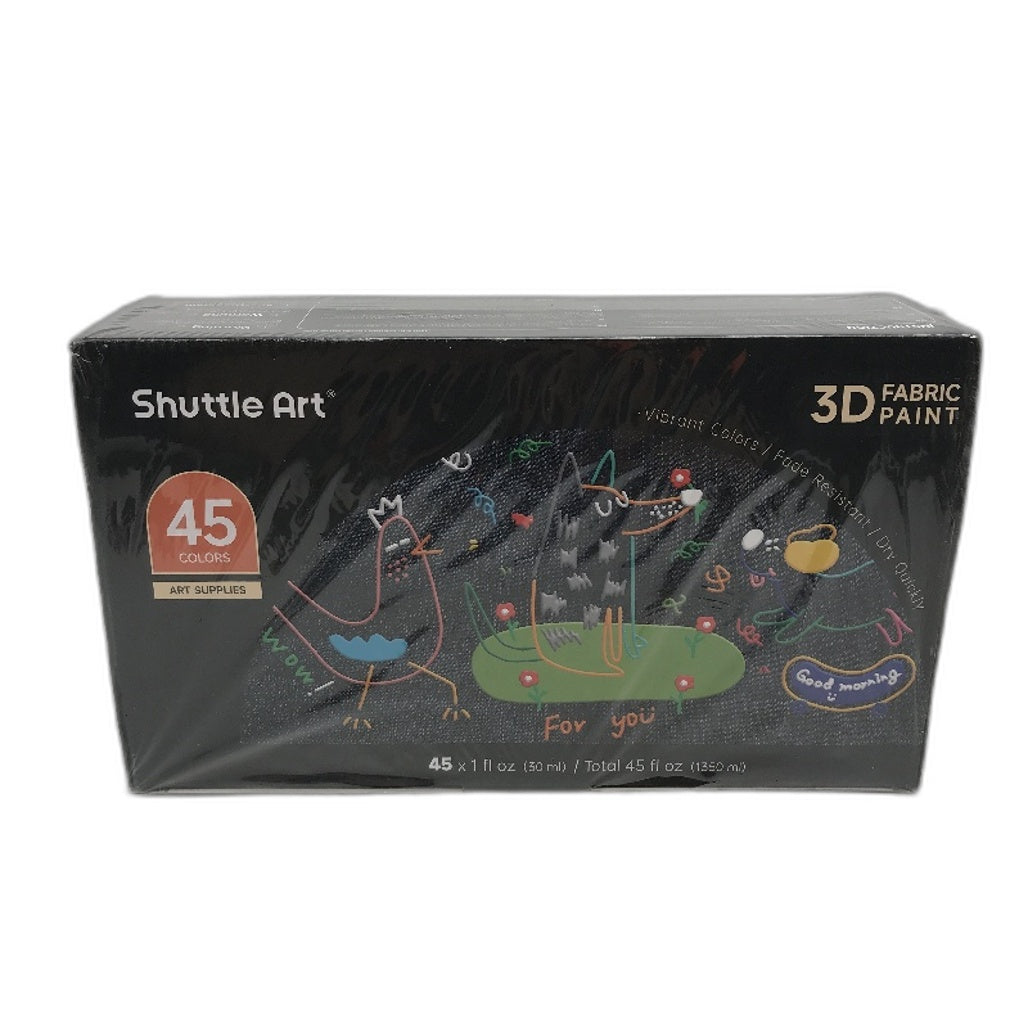 Shuttle Art 3D Fabric Paint 45 Colours x 30ML DIY Set For Tshirt Jeans Glass NEW