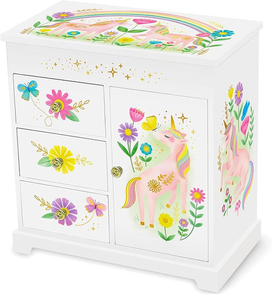 Giggle & Honey Unicorn Musical Jewellery Organiser Box With Mirror Drawers NEW