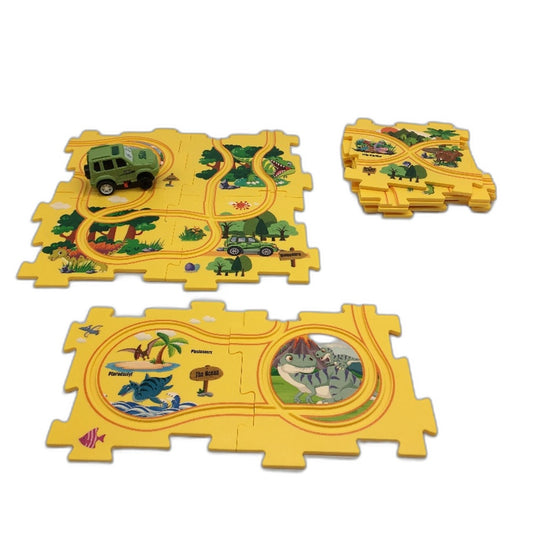 Rail Car Track Play Set DIY Assembly Puzzle Toy With Battery Powered Car NEW