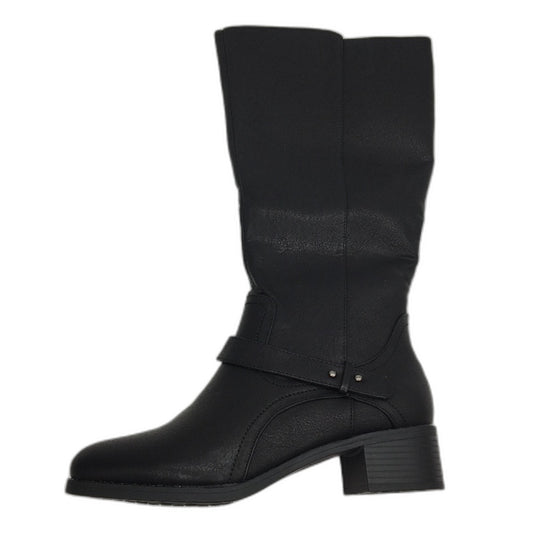 Hawkwell Black Faux Leather Wide Calf Low Heel Boots Ladies Size US9 EU 40 NEW