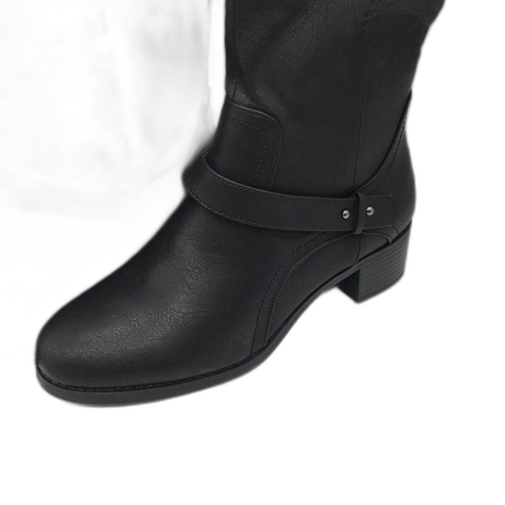 Hawkwell Black Faux Leather Wide Calf Low Heel Boots Ladies Size US9 EU 40 NEW