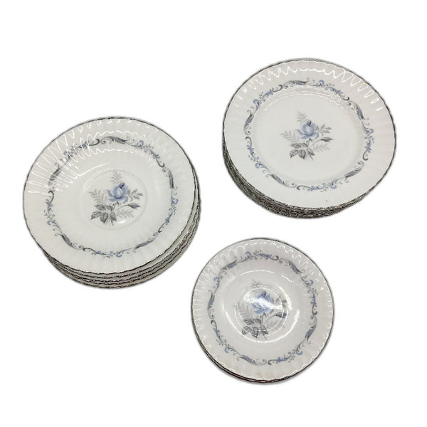 VINTAGE 14 Piece Paragon Fine Bone China Blue Morning Rose Small Plate Set