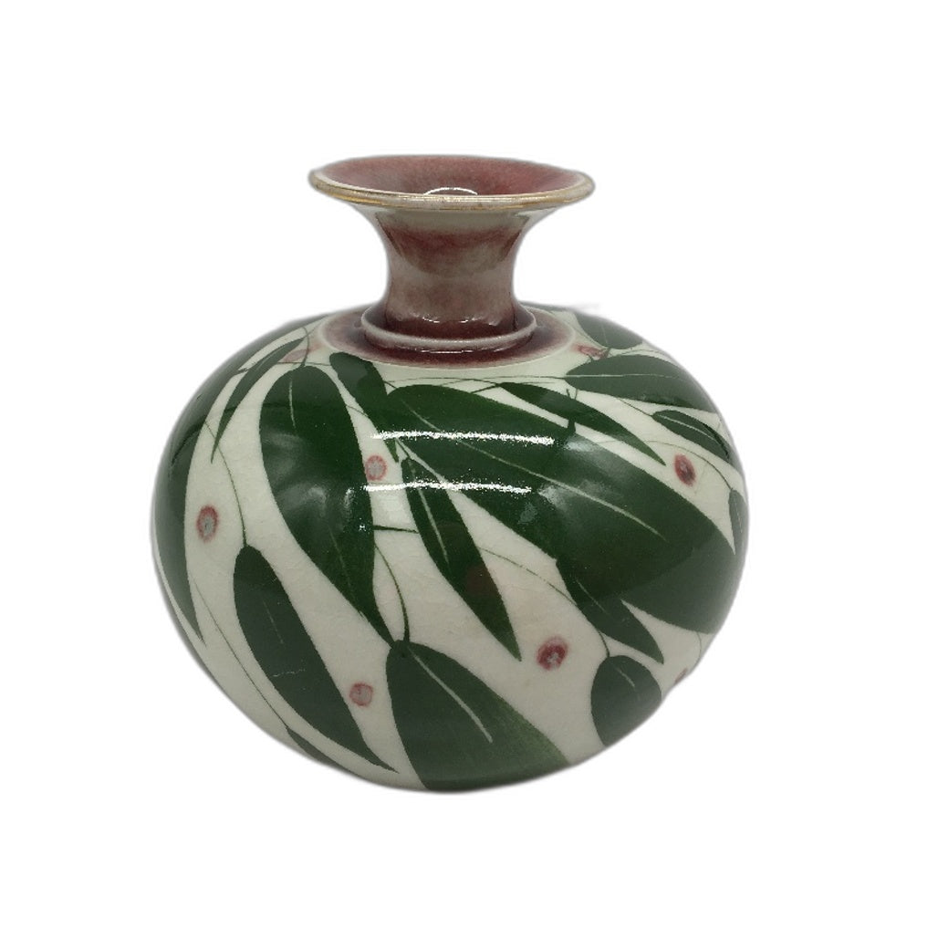 VINTAGE Gum Leaf Hand Crafted Artisan Signed Gloss Glazed Ceramic Bud Vase