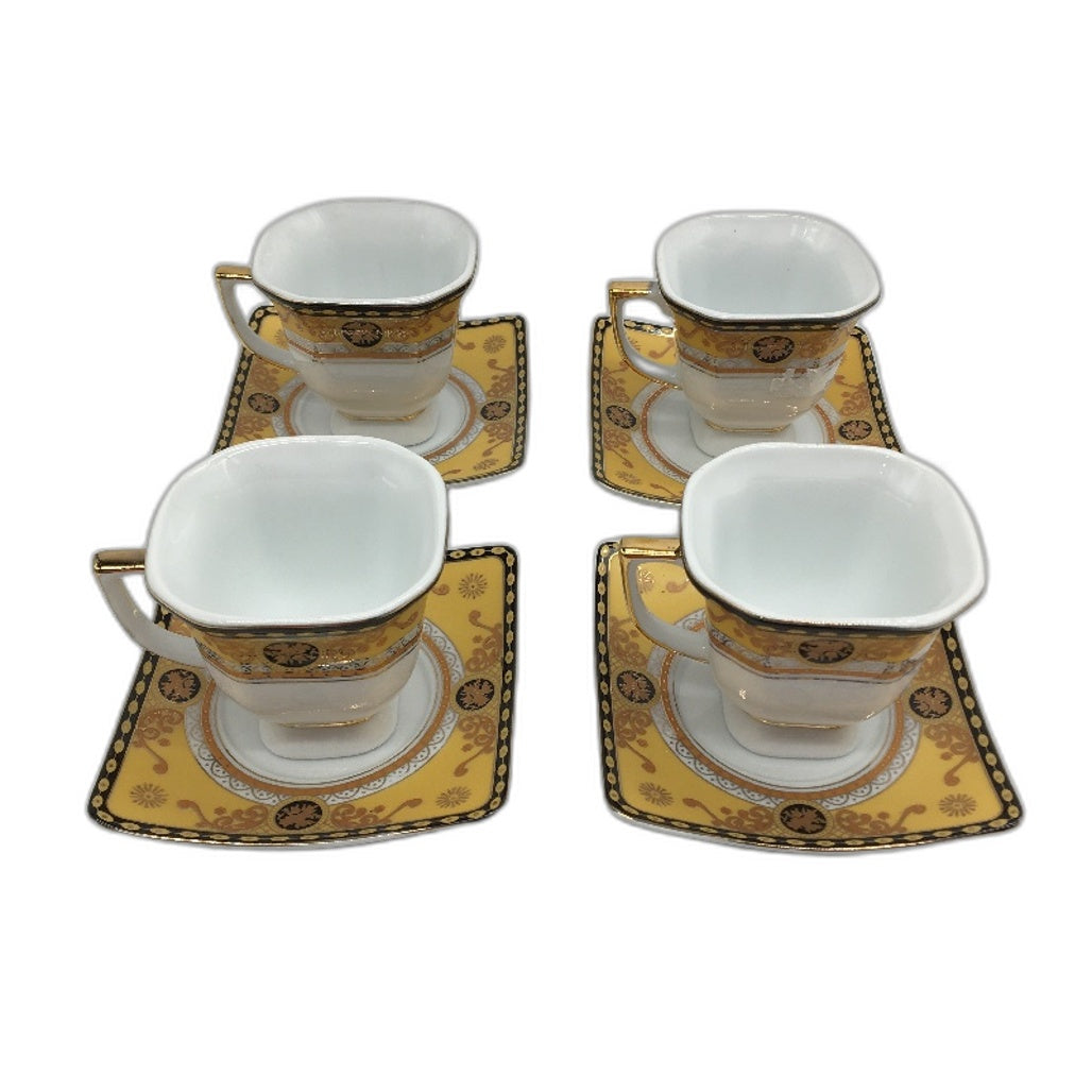 8Pce Milano Collection Art Decor Fine Porcelain 24ct Gold Plate Espresso Cup Set