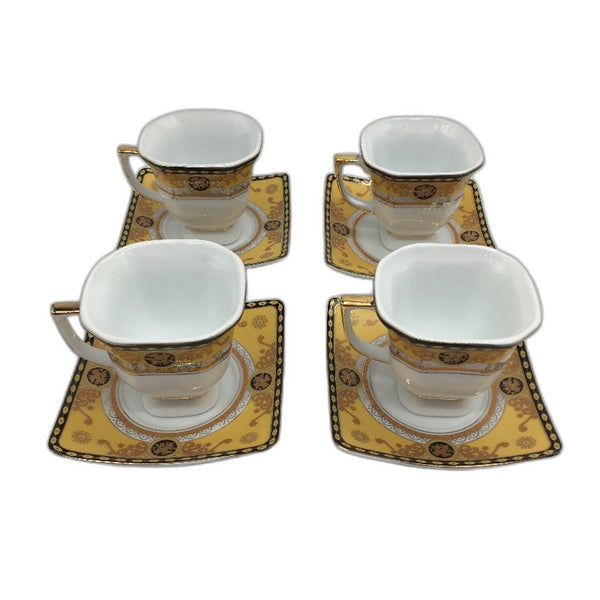 8Pce Milano Collection Art Decor Fine Porcelain 24ct Gold Plate Espresso Cup Set