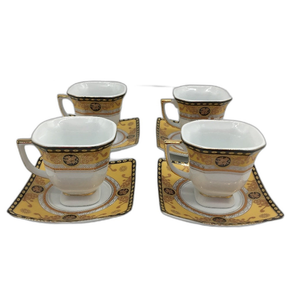 8Pce Milano Collection Art Decor Fine Porcelain 24ct Gold Plate Espresso Cup Set