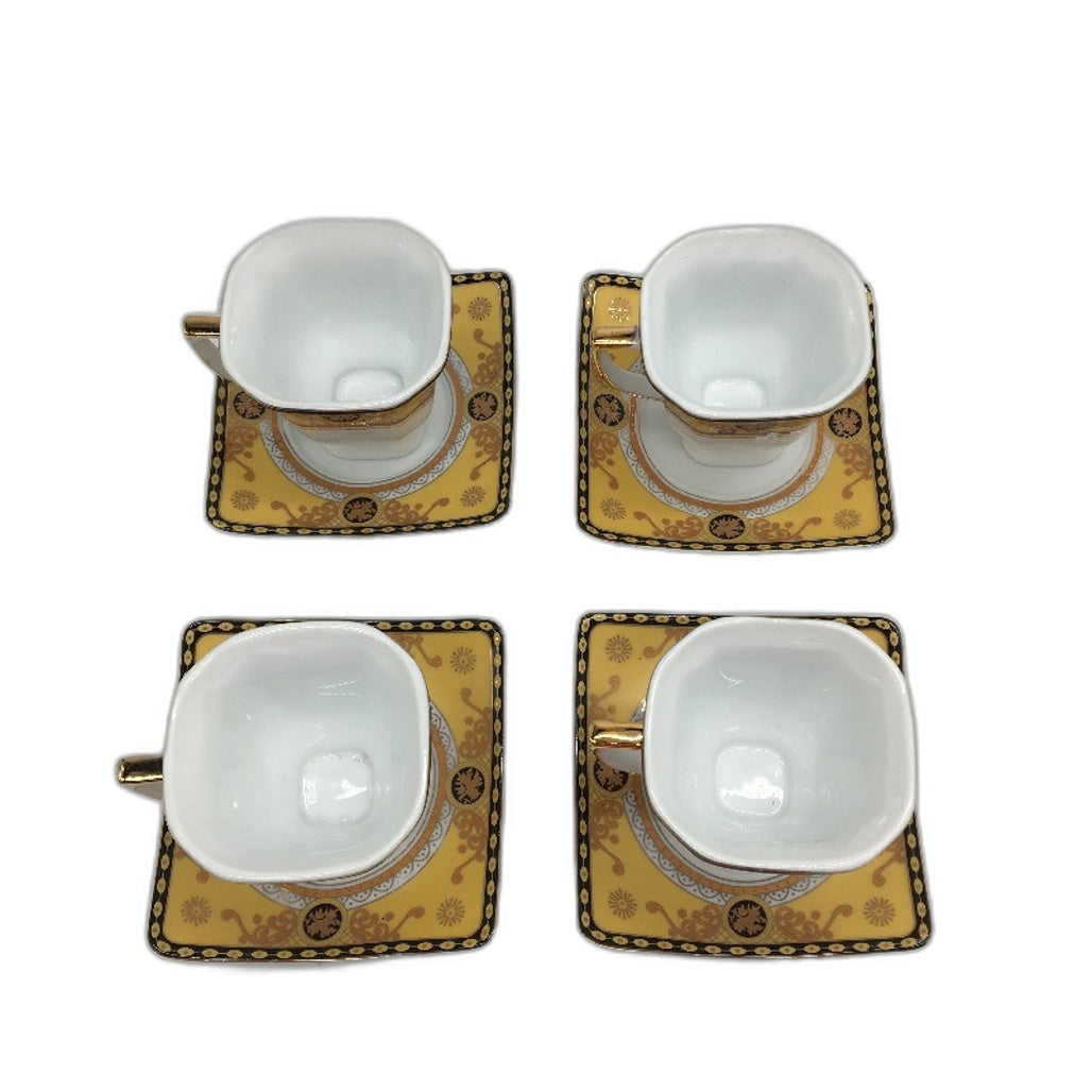 8Pce Milano Collection Art Decor Fine Porcelain 24ct Gold Plate Espresso Cup Set