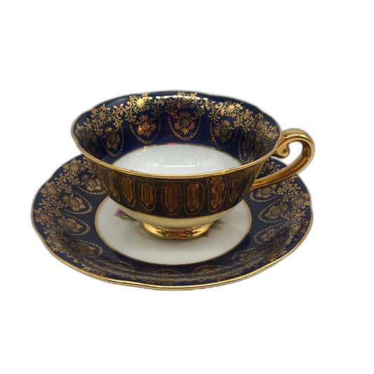 VINTAGE Westminster Australia Fine China Navy Blue & Gold Effect Tea Cup Set