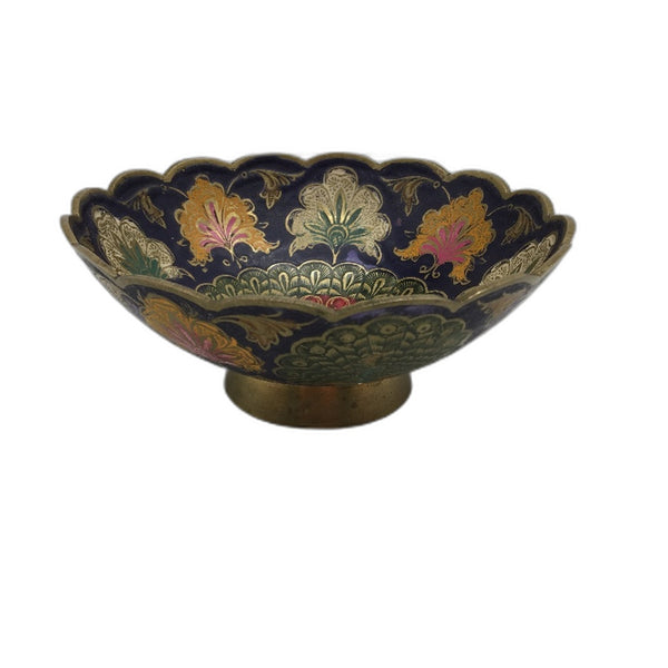 UNIQUE Hand Crafted Metal Made In India Blue Enamel Peacock Motifs Trinket Dish