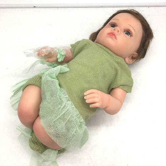 Reborn Baby Doll 002301 Girl Toddler with Green Knit Dress and Bear NEW