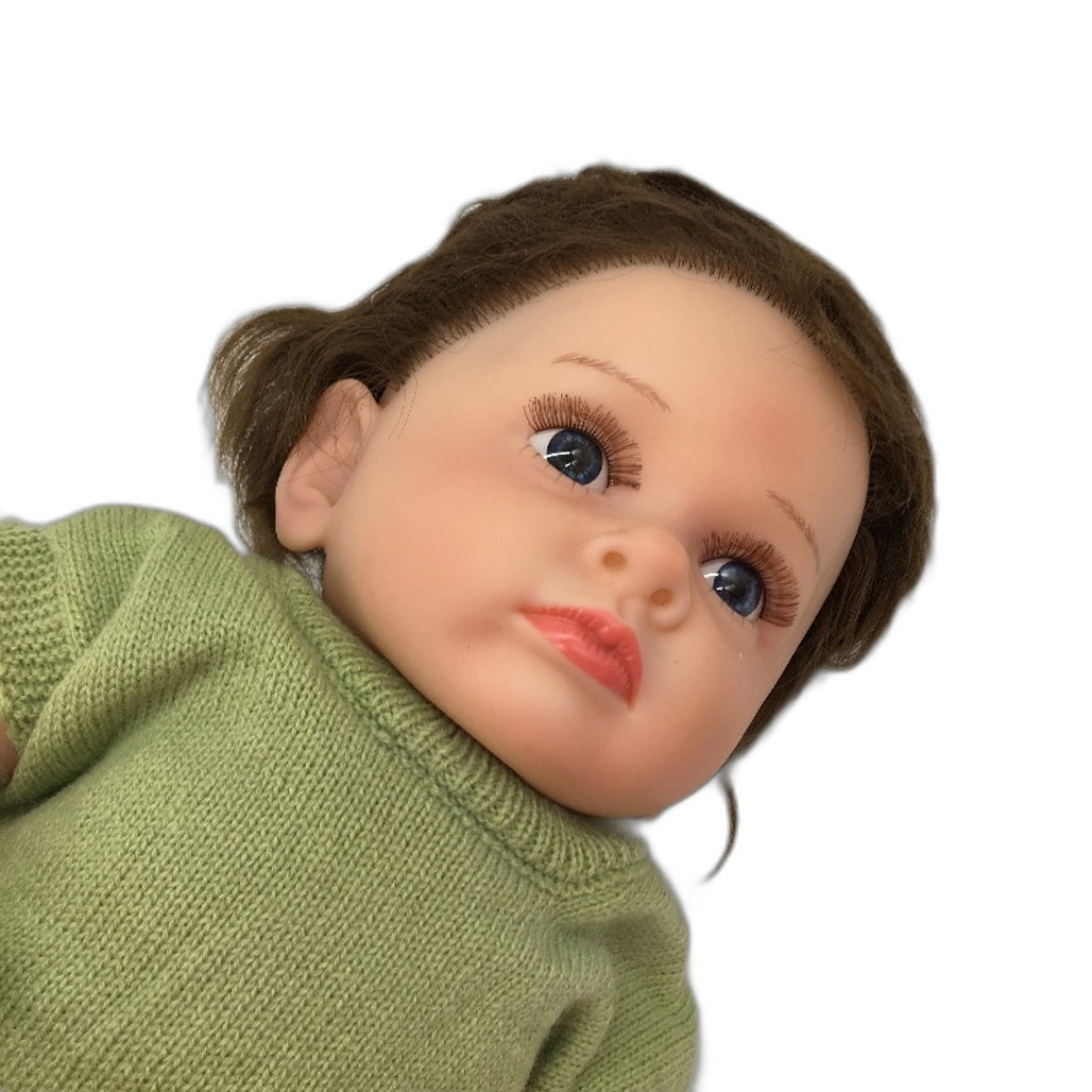 Reborn Baby Doll 002301 Girl Toddler with Green Knit Dress and Bear NEW