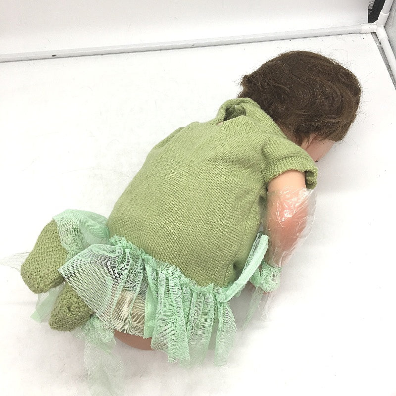 Reborn Baby Doll 002301 Girl Toddler with Green Knit Dress and Bear NEW
