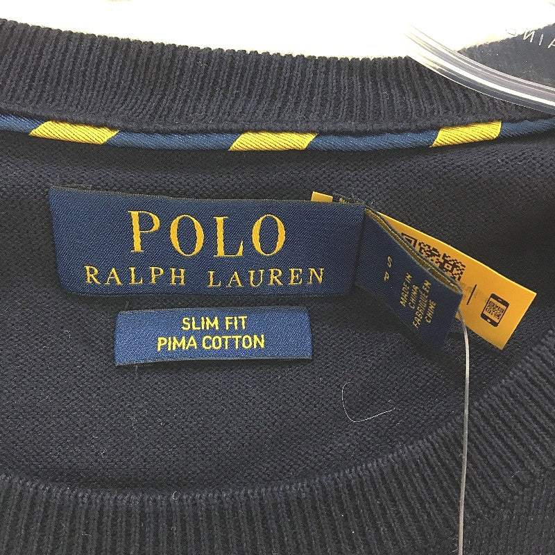 Polo Ralph Lauren Slim Fit Navy Pima Cotton Crew Neck Sweater Men Size Small NEW