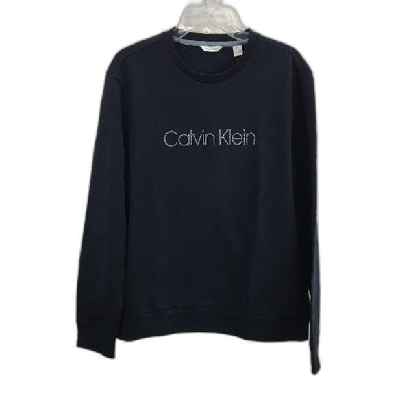 Calvin Klein Logo Fleece Crew Neck Navy Sweatshirt Mens Size Large NEW