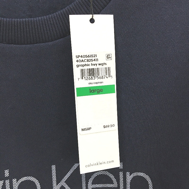 Calvin Klein Logo Fleece Crew Neck Navy Sweatshirt Mens Size Large NEW