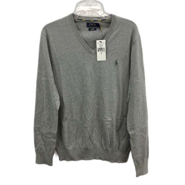 Polo Ralph Lauren Slim Fit Grey Pima Cotton V-Neck Sweater Mens Size Medium NEW