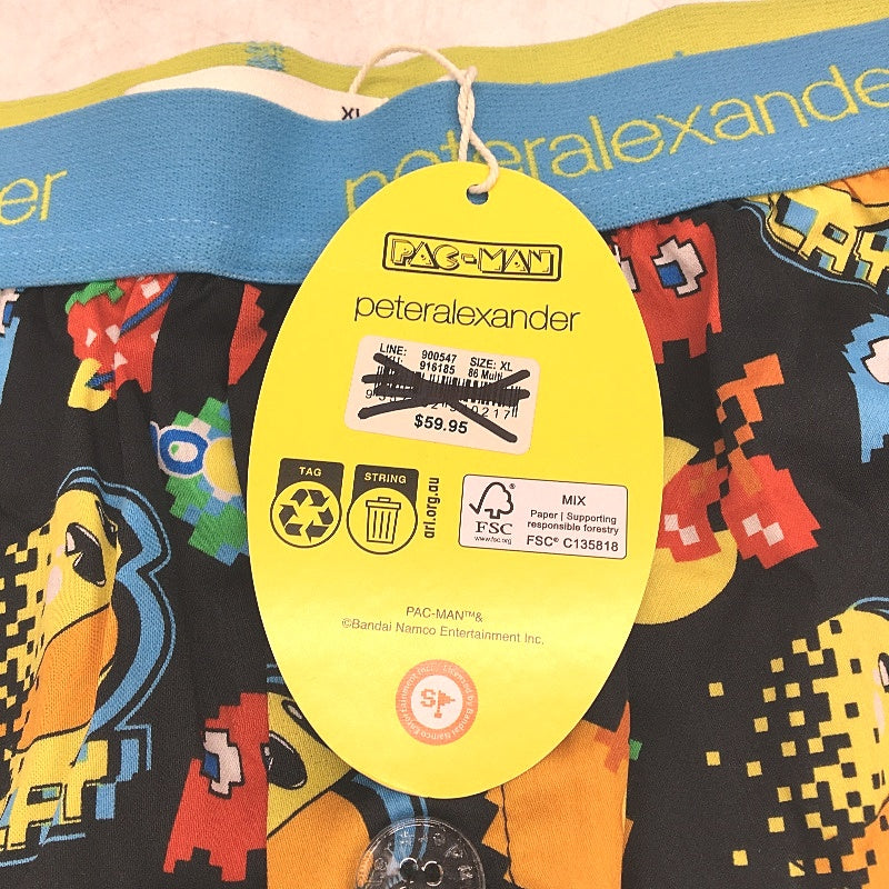 Peter Alexander Pac-Man Regular Fit Cotton Black Boxer Shorts Mens Size XL NEW