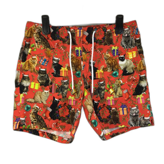 Kenji Red Christmas Cat Design Drawstring Shorts Mens Size Medium NEW