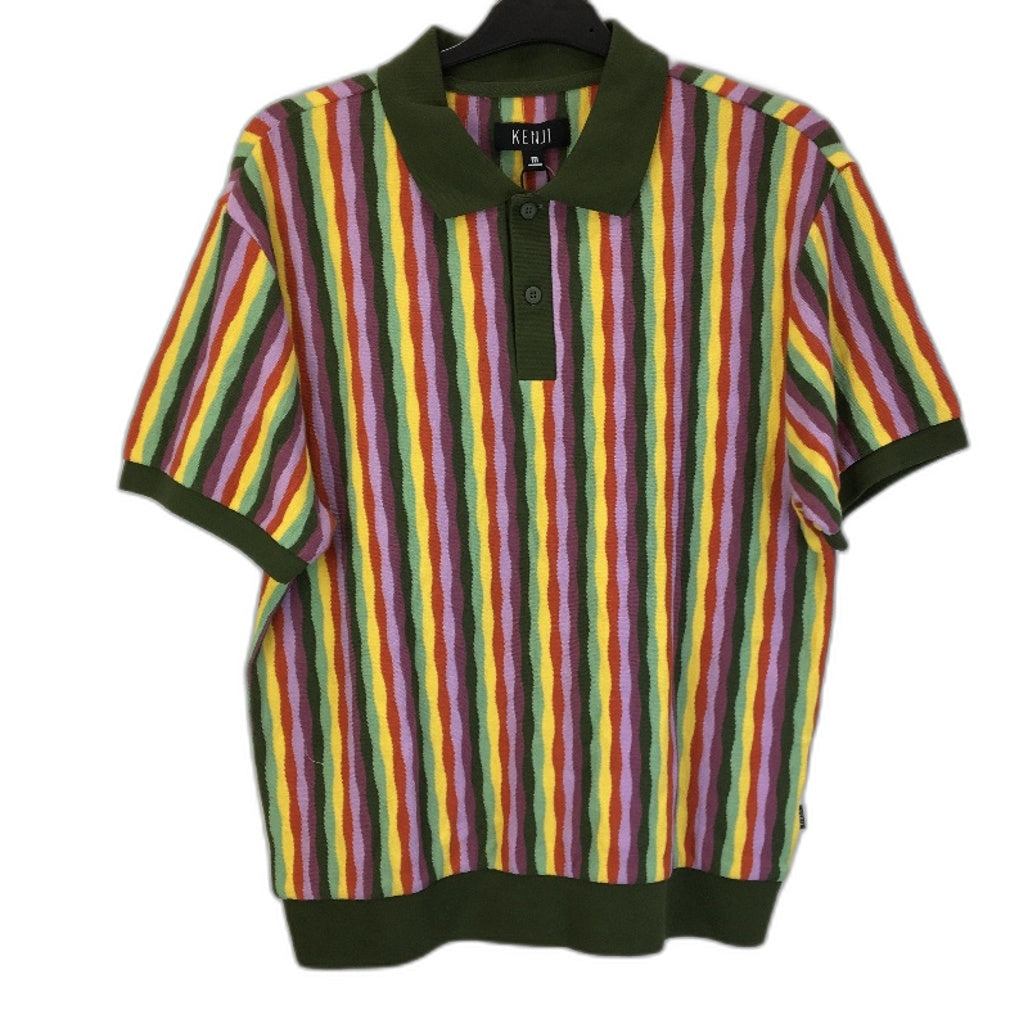 Kenji Multicoloured Wavy Lines Soft Cotton Polo Shirt Mens Size Medium NEW