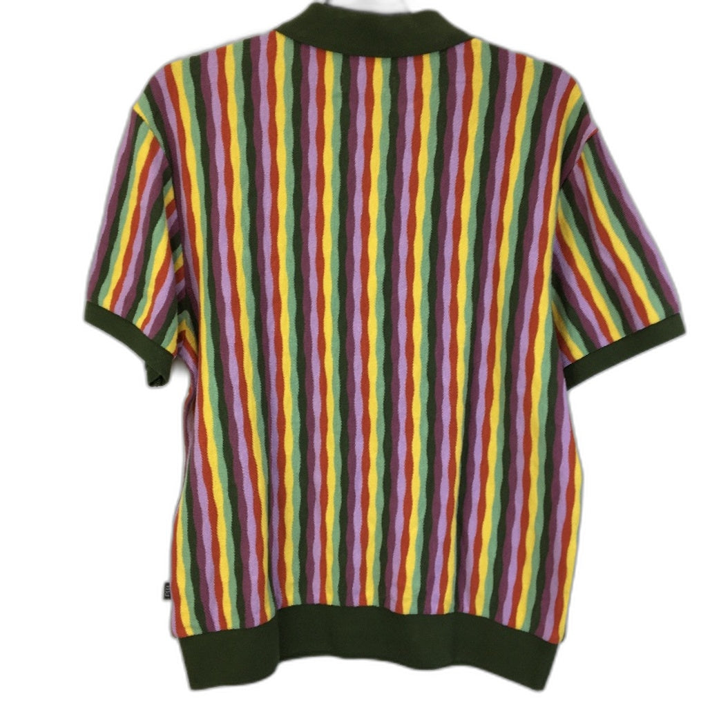 Kenji Multicoloured Wavy Lines Soft Cotton Polo Shirt Mens Size Medium NEW