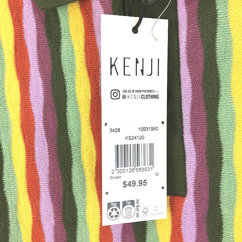 Kenji Multicoloured Wavy Lines Soft Cotton Polo Shirt Mens Size Medium NEW