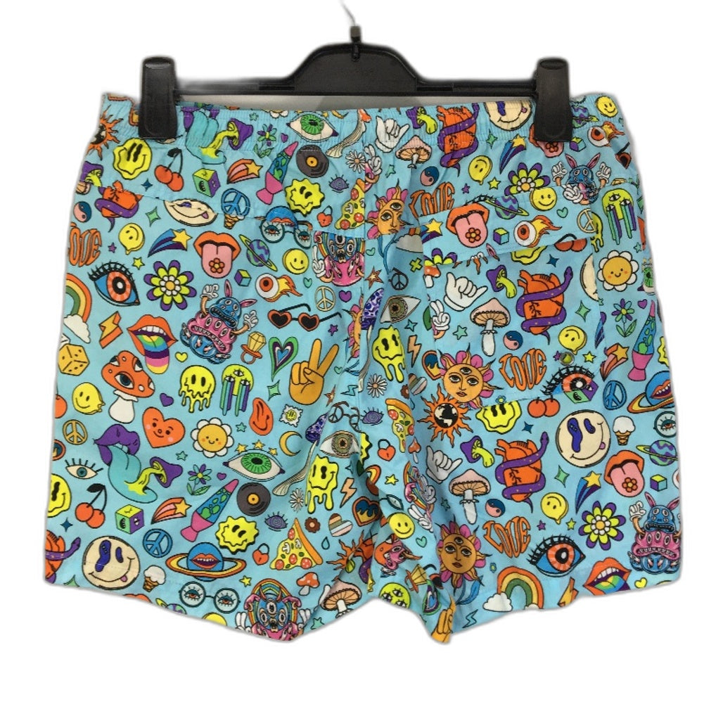 Kenji Blue Multicoloured Psychedelic Pattern Drawstring Shorts Mens Size M NEW