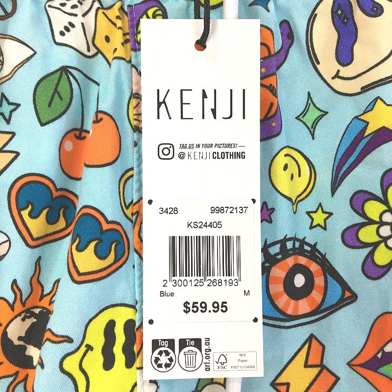 Kenji Blue Multicoloured Psychedelic Pattern Drawstring Shorts Mens Size M NEW