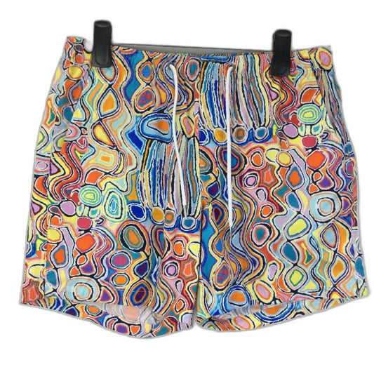 Kenji Multicoloured Pastel Warlukurlangu Designed Drawstring Shorts Mens Size M NEW