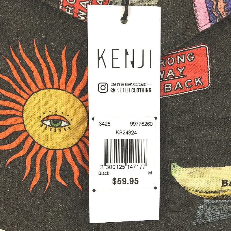 Kenji Black Aussie Theme Design Button Up Shirt Mens Size Medium NEW