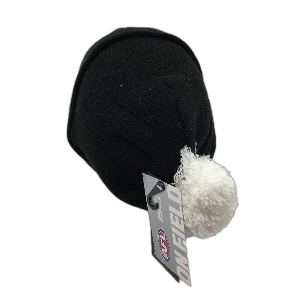 Collingwood AFL On Field Black & White Knit Style PomPom Beanie OSFM NEW