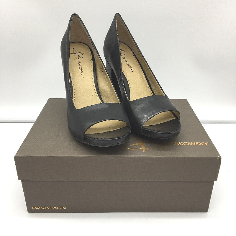 B.Makowsky Black Leather Open Toed Heels Ladies Small Fit Size 9M NEW