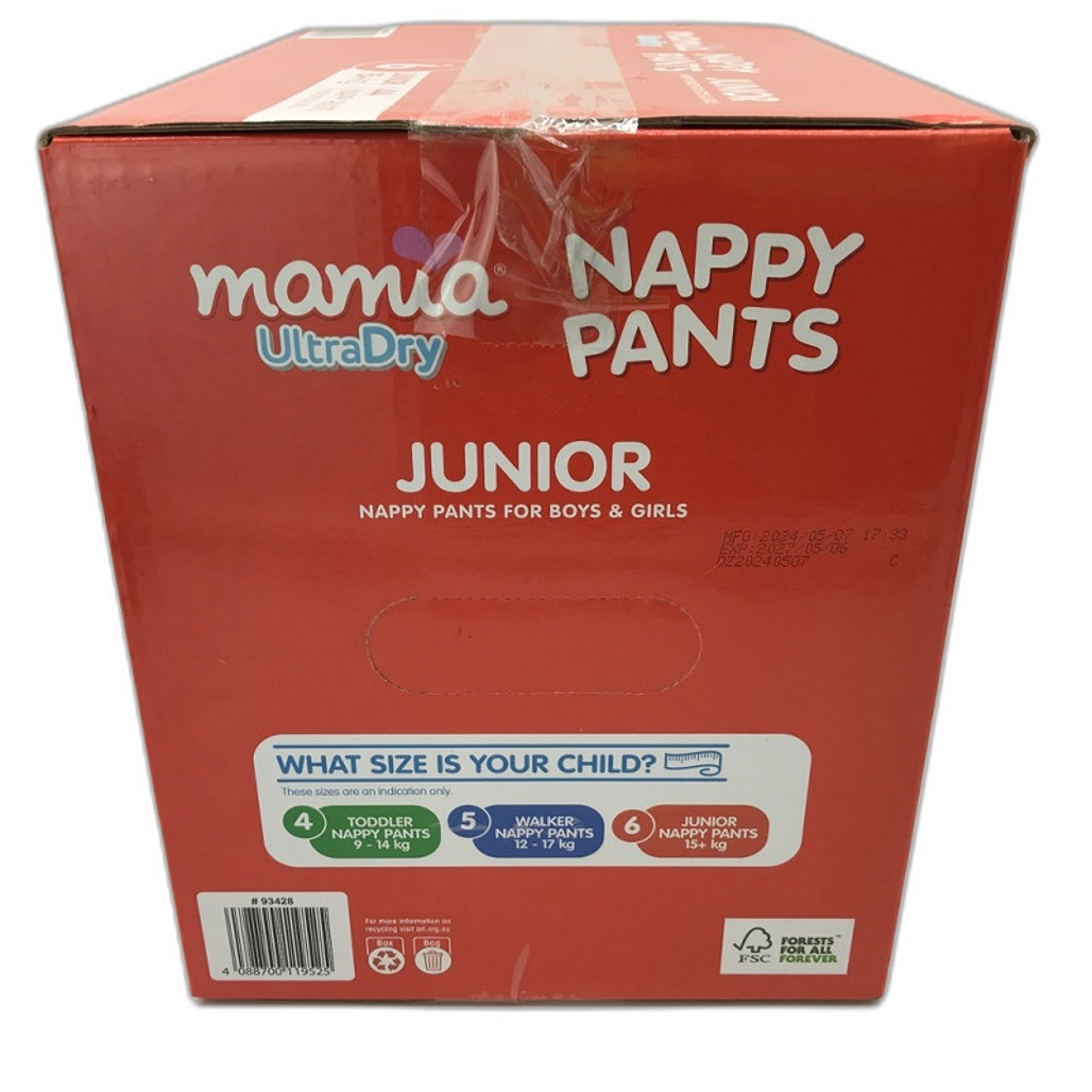 Mamia Ultra Dry 44 Nappy Pants Junior 15+kg Boys & Girls Size 6 NEW