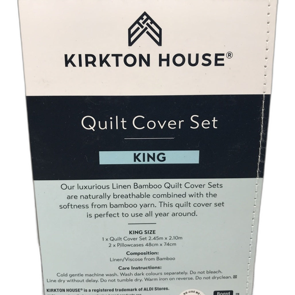 Kirkton House Blue Stripe Bamboo Linen Quilt Cover Set KING NEW