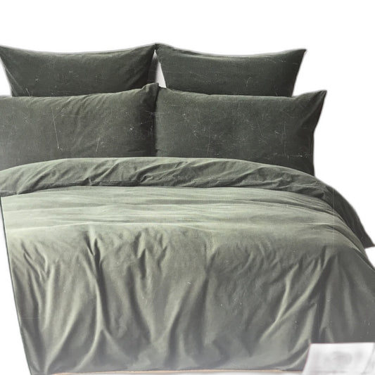 Target Arlo Stonewash Cotton Forest Green Quilt Cover Set QUEEN NEW