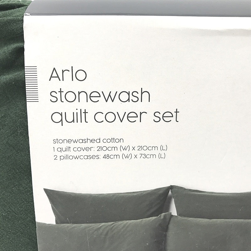 Target Arlo Stonewash Cotton Forest Green Quilt Cover Set QUEEN NEW