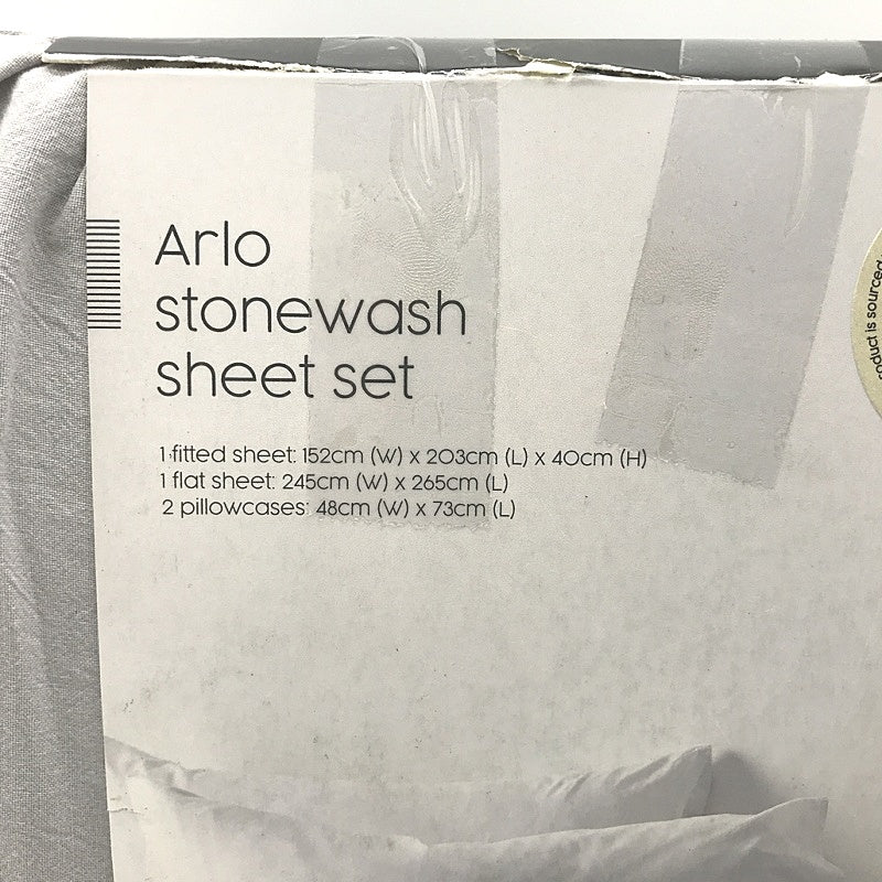 Target Arlo Stonewash Cotton Silver Grey Fitted Sheet Set QUEEN NEW