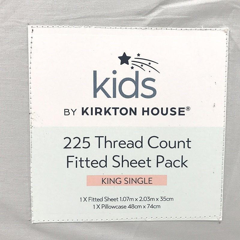 Kids by Kirkton House 225TC Grey Fitted Sheet Pack KING SINGLE NEW