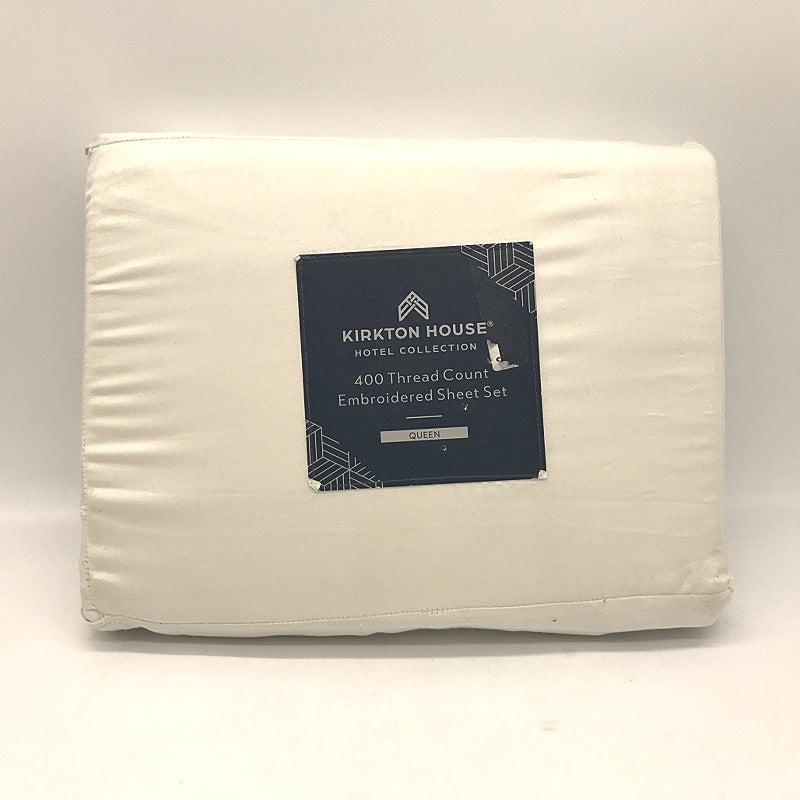 Kirkton House 400TC Embroidered Edge White Fitted Sheet Set QUEEN NEW