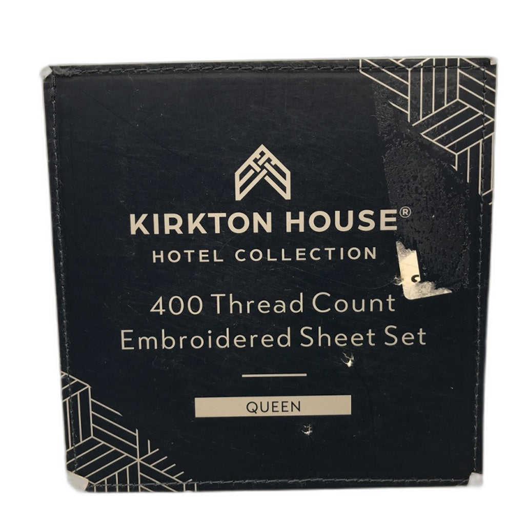 Kirkton House 400TC Embroidered Edge White Fitted Sheet Set QUEEN NEW